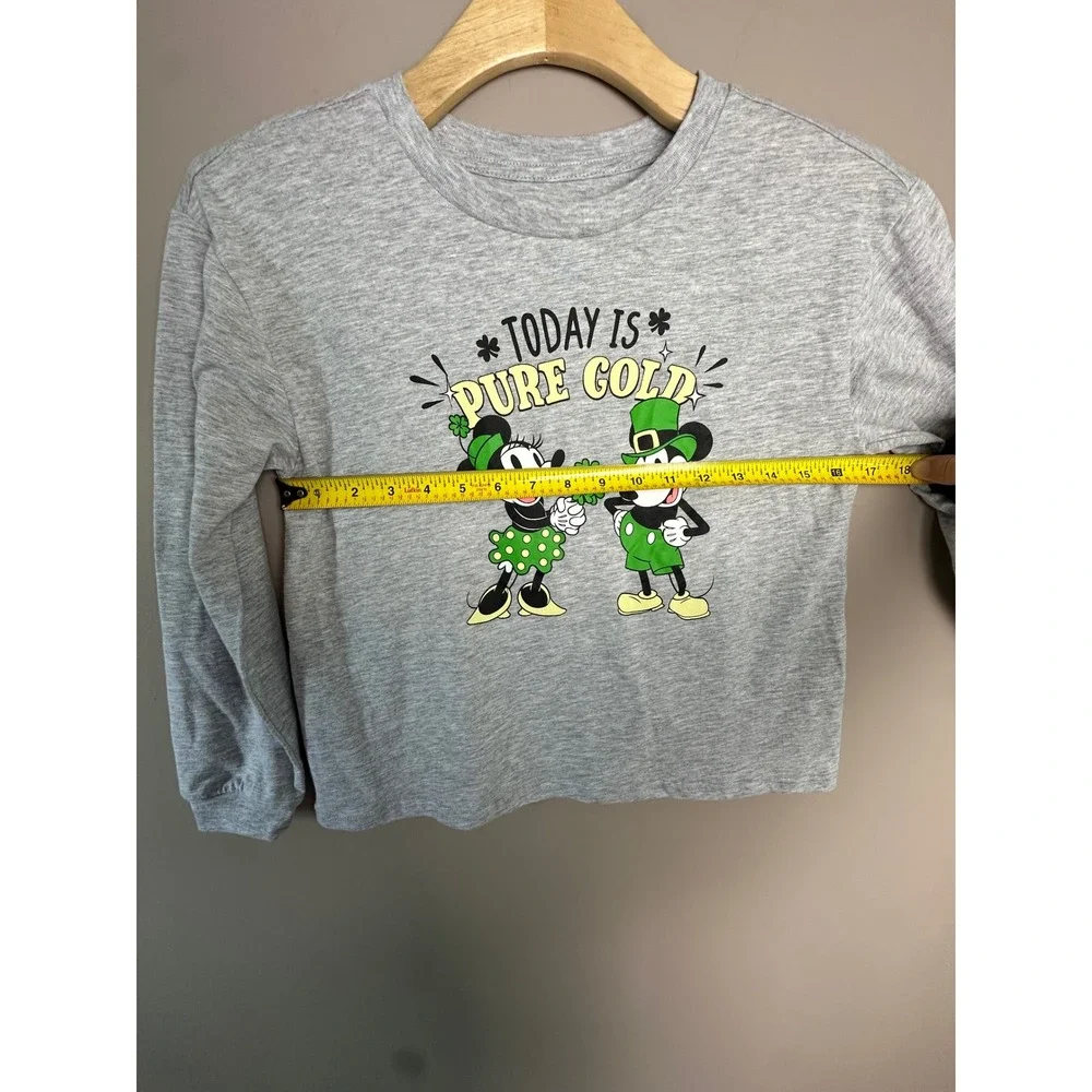 Disney Minnie Mouse Girls XL 14 St Patricks Day Long Sleeve Shirt Gray Gold